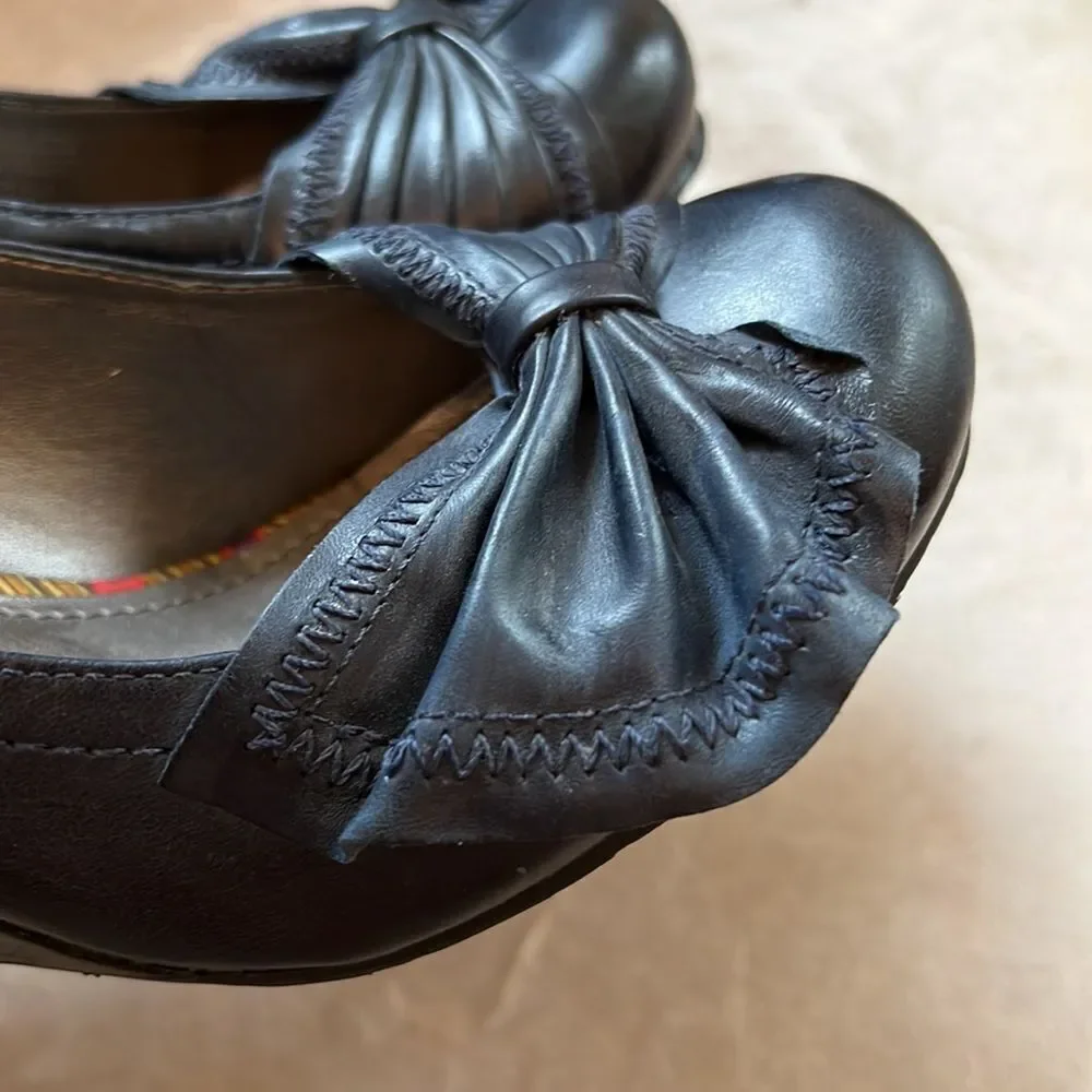*Office Siren 💃* Gianni Bini Sz 8.5 Navy Blue Leather Big Bow Toe Wedge Heels